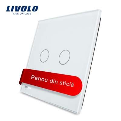 Panou intrerupator dublu cu touch Livolo din sticla Alb BB-C7-C2-11