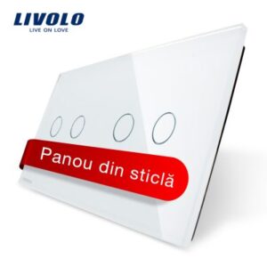 Panou intrerupator dublu plus dublu cu touch Livolo din sticla Alb BB-C7-C2-C2-11