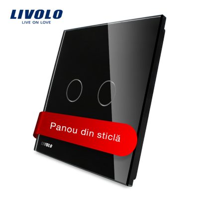 Panou intrerupator dublu cu touch Livolo din sticla Negru BB-C7-C2-12