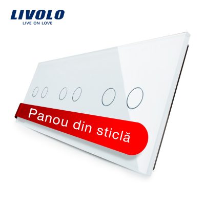 Panou intrerupator dublu plus dublu plus dublu cu touch Livolo din sticla Alb BB-C7-C2-C2-C2-11