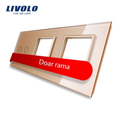 Panou intrerupator dublu cu touch plus 2 prize Livolo din sticla Auriu BB-C7-C2-SR-SR-13