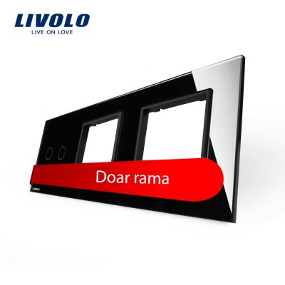 Panou intrerupator dublu cu touch plus 2 prize Livolo din sticla Negru BB-C7-C2-SR-SR-12
