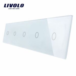 Panou 5 intrerupatoare simple cu touch Livolo din sticla Alb BB-C7-C1-C1-C1-C1-C1-11