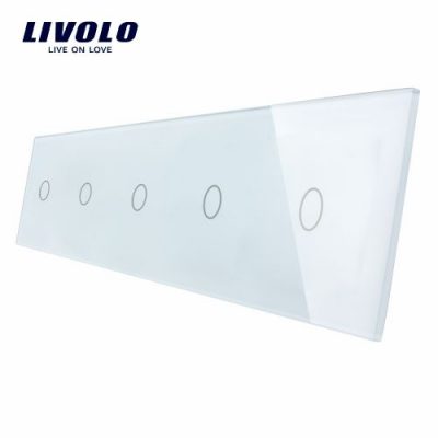 Panou 5 intrerupatoare simple cu touch Livolo din sticla Alb BB-C7-C1-C1-C1-C1-C1-11