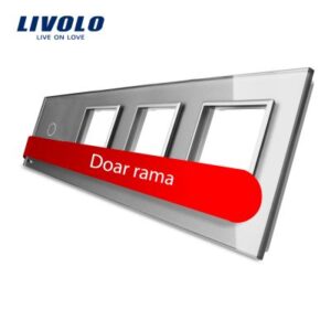 Rama intrerupator cu touch simplu plus priza tripla LIVOLO din sticla Gri BB-C7-C1-SR-SR-SR-15