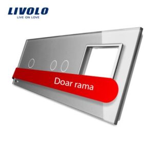 Panou intrerupator simplu plus dublu plus priza Livolo din sticla Gri BB-C7-C1-C2-SR-15