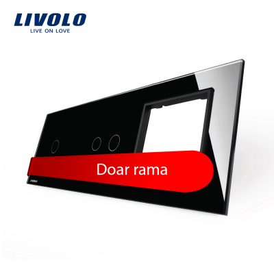 Panou intrerupator simplu plus dublu plus priza Livolo din sticla Negru BB-C7-C1-C2-SR-12