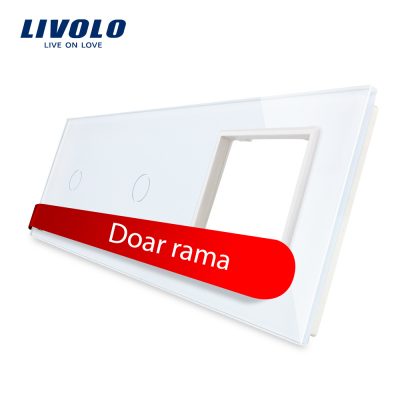 Panou 2 intrerupatoare simple cu touch plus priza Livolo din sticla Alb BB-C7-C1-C1-SR-11
