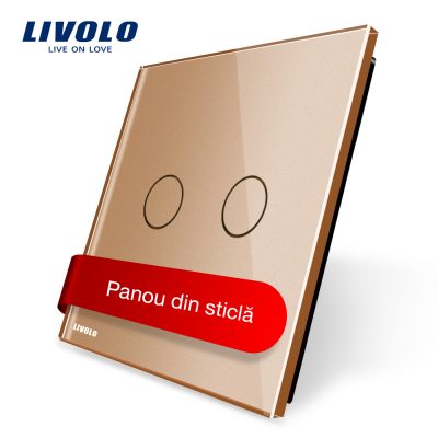 Panou intrerupator dublu cu touch Livolo din sticla Auriu BB-C7-C2-13