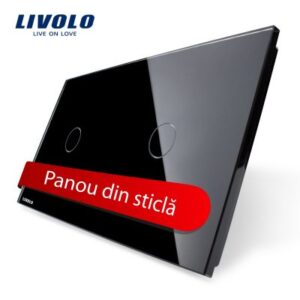 Panou intrerupator simplu plus simplu cu touch Livolo din sticla Negru BB-C7-C1-C1-12