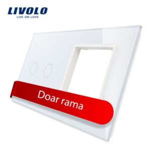 Panou intrerupator dublu cu touch plus priza simpla Livolo din sticla Alb BB-C7-C2-SR-11