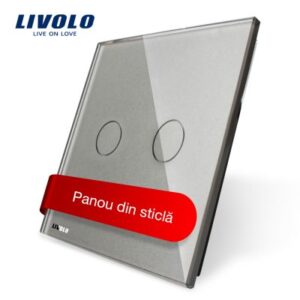 Panou intrerupator dublu cu touch Livolo din sticla Gri BB-C7-C2-15