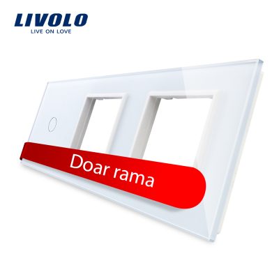 Panou intrerupator simplu cu touch plus 2 prize Livolo din sticla Alb BB-C7-C1-SR-SR-11