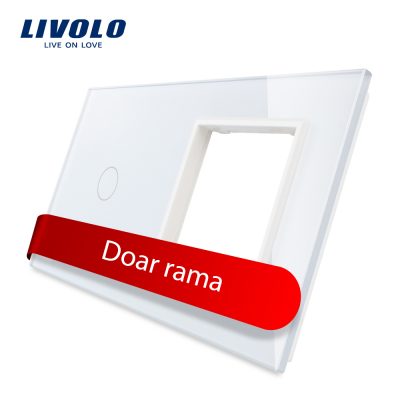Panou intrerupator simplu cu touch plus priza simpla Livolo din sticla Alb BB-C7-C1-SR-11
