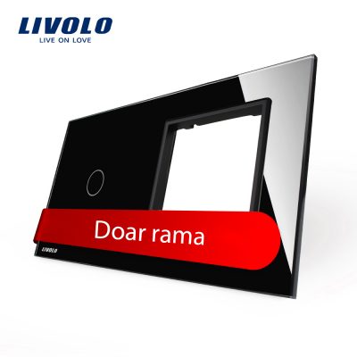 Panou intrerupator simplu cu touch plus priza simpla Livolo din sticla Negru BB-C7-C1-SR-12