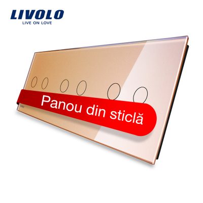 Panou intrerupator dublu plus dublu plus dublu cu touch Livolo din sticla Auriu BB-C7-C2-C2-C2-13