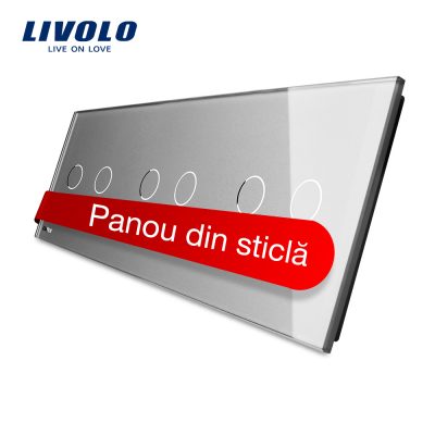 Panou intrerupator dublu plus dublu plus dublu cu touch Livolo din sticla Gri BB-C7-C2-C2-C2-15