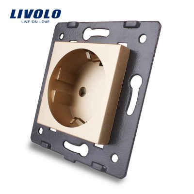 Priza simpla Livolo fara rama din sticla Auriu VL-C7-1EU-13