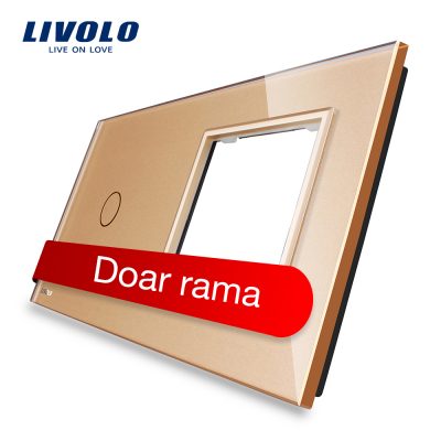 Panou intrerupator simplu cu touch plus priza simpla Livolo din sticla Auriu BB-C7-C1-SR-13