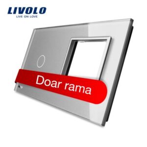 Panou intrerupator simplu cu touch plus priza simpla Livolo din sticla Gri BB-C7-C1-SR-15