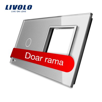 Panou intrerupator simplu cu touch plus priza simpla Livolo din sticla Gri BB-C7-C1-SR-15