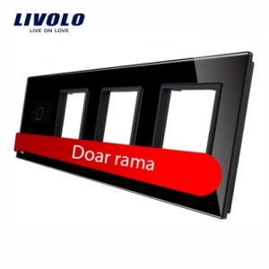 Rama intrerupator cu touch simplu plus priza tripla LIVOLO din sticla Negru BB-C7-C1-SR-SR-SR-12
